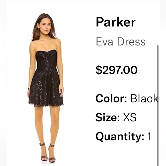 Parker - Eva black lace strapless sparkle mini party dress - Size XS - NWT - Picture 2 of 10